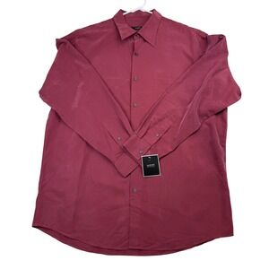 Alfani Mens Burgundy Long Sleeve Button Down Shirt Size XL Modal Polyester Blend
